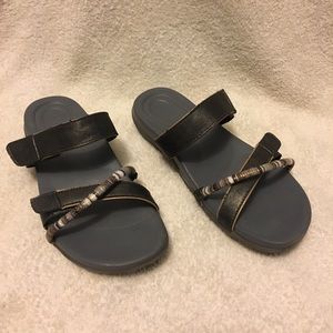 Aetrex Kori Slide Pewter Slip on Sandal Adjustable